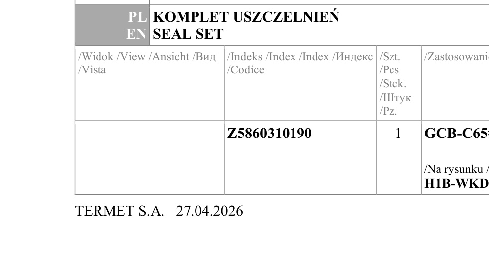 KOMPLET USZCZELNIEŃ - Z5860310190